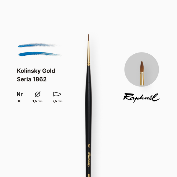 Пензель колонок круглий Raphael Kolinsky Gold, №0, професійний, довга ручка 1862.0 фото