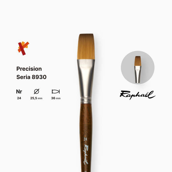Пензель синтетика плоска Raphael Precision, №24, для акрилу та олії, довга ручка 8930.24 фото