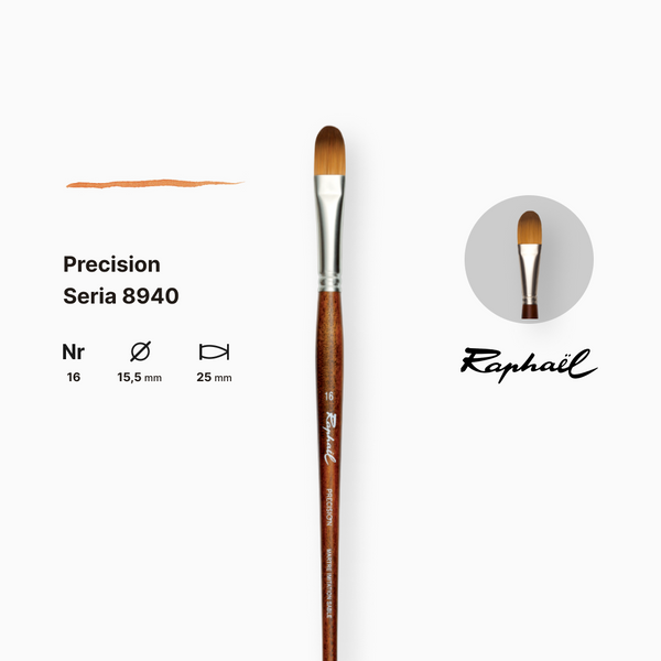 Пензель синтетика овальна Raphael Precision, №16, для акрилу та олії, довга ручка 8940.16 фото