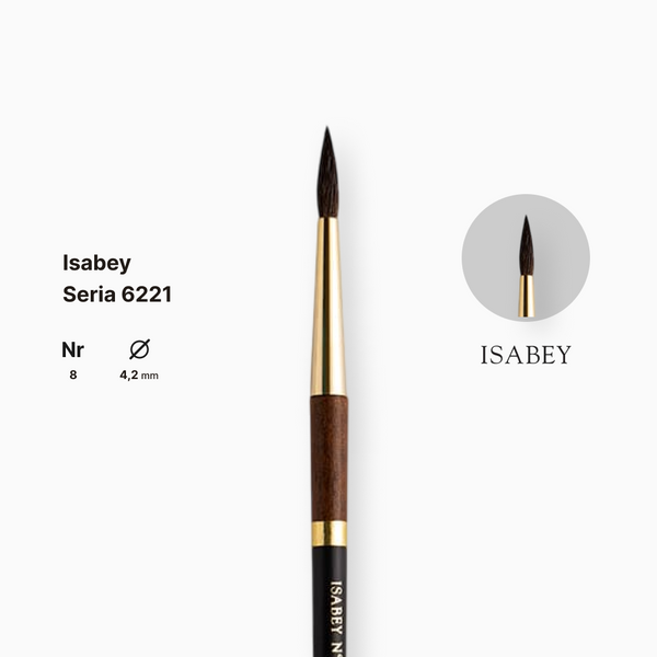 Пензель білка кругла натуральна Isabey 6221, №8, для акварелі, коротка ручка 6221.08 фото