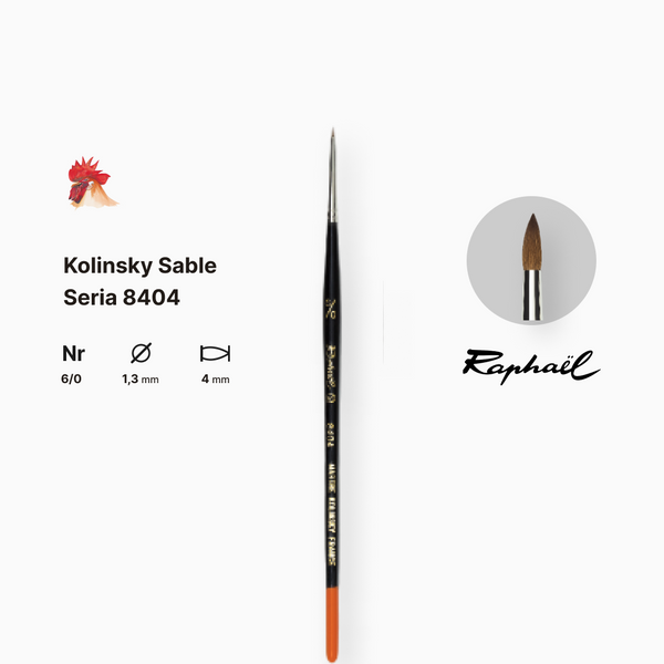 Пензель колонок круглий Raphael Kolinsky Sable, №6/0, професійний, коротка ручка 2718 фото