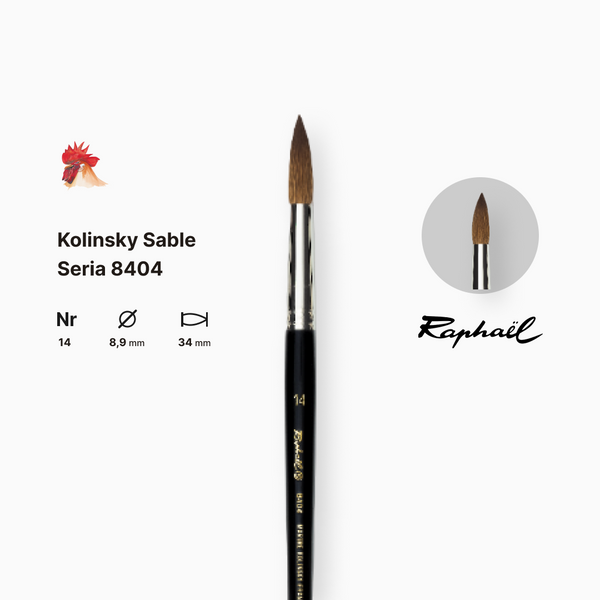 Пензель колонок круглий Raphael Kolinsky Sable, №14, професійний, коротка ручка 2727 фото