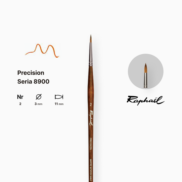 Пензель синтетика кругла Raphael Precision, №2, для акрилу та олії, довга ручка 8900.2 фото