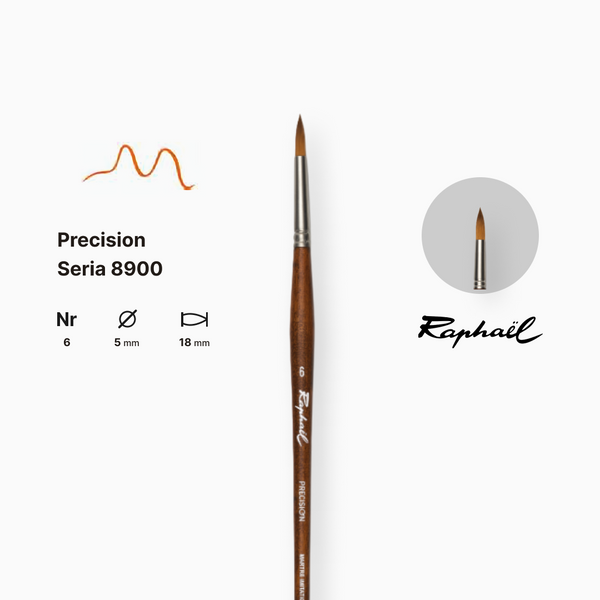 Пензель синтетика кругла Raphael Precision, №6, для акрилу та олії, довга ручка 8900.6 фото