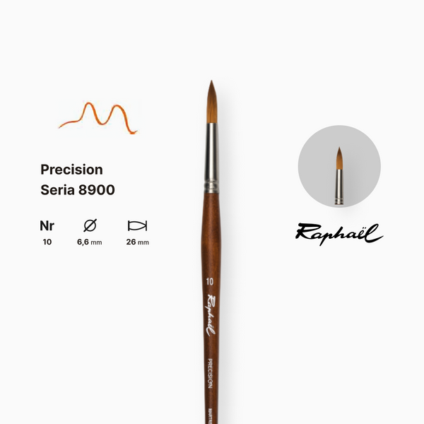 Пензель синтетика кругла Raphael Precision, №10, для акрилу та олії, довга ручка 8900.10 фото