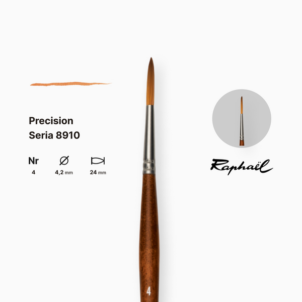 Лайнер синтетичний Raphael Precision, №4, для акрилу та олії, довга ручка 2791 фото