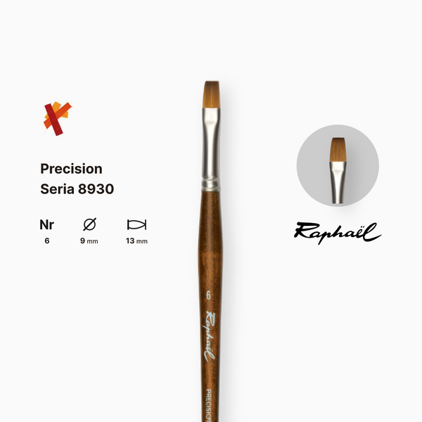 Пензель синтетика плоска Raphael Precision, №6, для акрилу та олії, довга ручка 8930.6 фото
